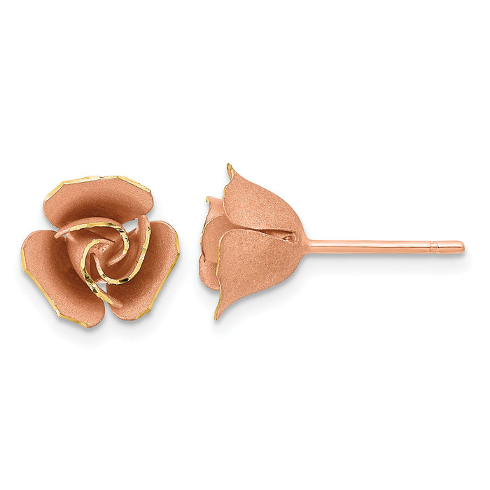 14k w/ Rose Rhodium Satin Finish D/C Rose Post Earrings-TL1109