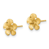 14k Satin Diamond-cut Plumeria Post Earrings-TL1116