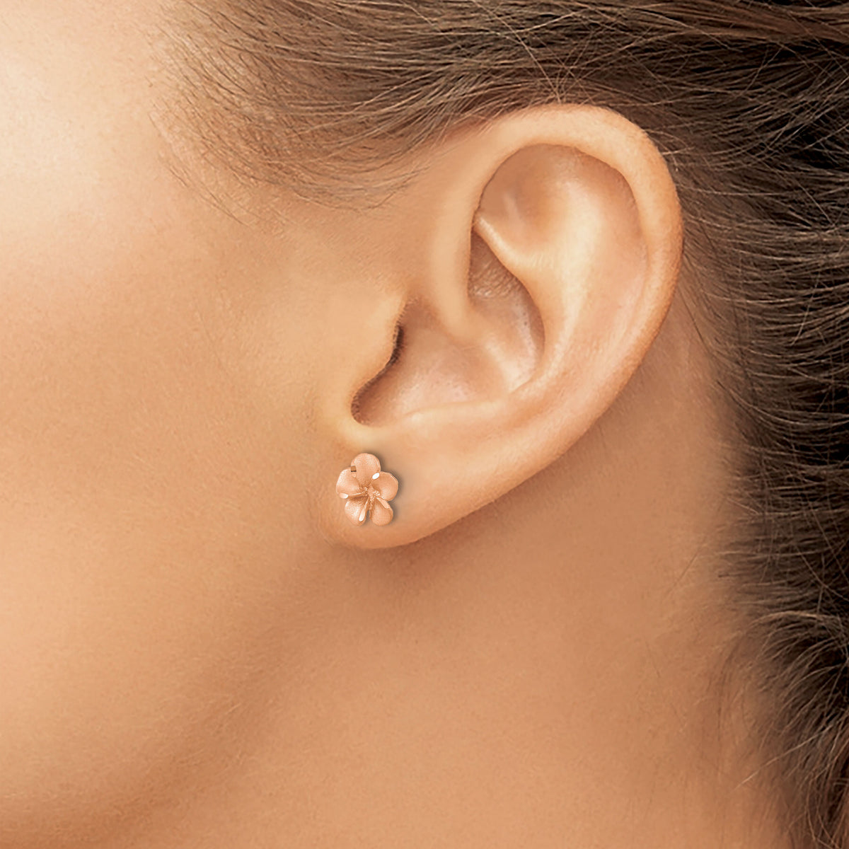 14k Rose Rhodium Diamond-cut Plumeria with Yellow Gold Post Earrings-TL1116R