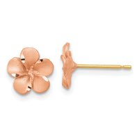 14k Rose Rhodium Diamond-cut Plumeria with Yellow Gold Post Earrings-TL1116R