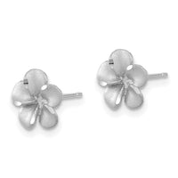 14k White Gold Satin Diamond-cut Plumeria Post Earrings-TL1116W