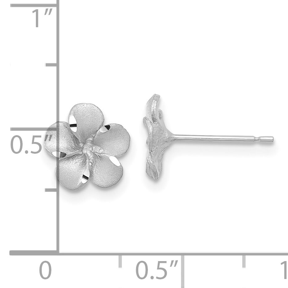 14k White Gold Satin Diamond-cut Plumeria Post Earrings-TL1116W