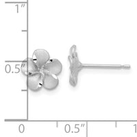 14k White Gold Satin Diamond-cut Plumeria Post Earrings-TL1116W