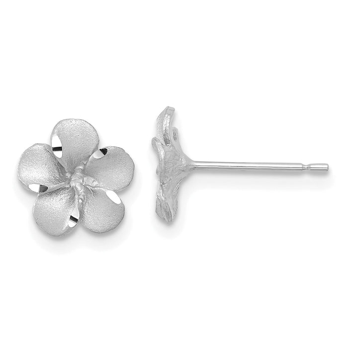 14k White Gold Satin Diamond-cut Plumeria Post Earrings-TL1116W