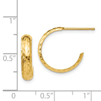 14k Diamond-cut 3mm J-Hoop Earrings-TL114