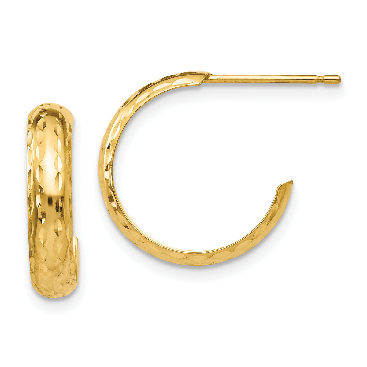 14k Diamond-cut 3mm J-Hoop Earrings-TL114