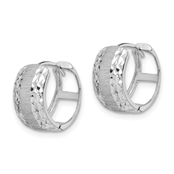 14K White Gold D/C Textured Hoop Earrings-TL1141