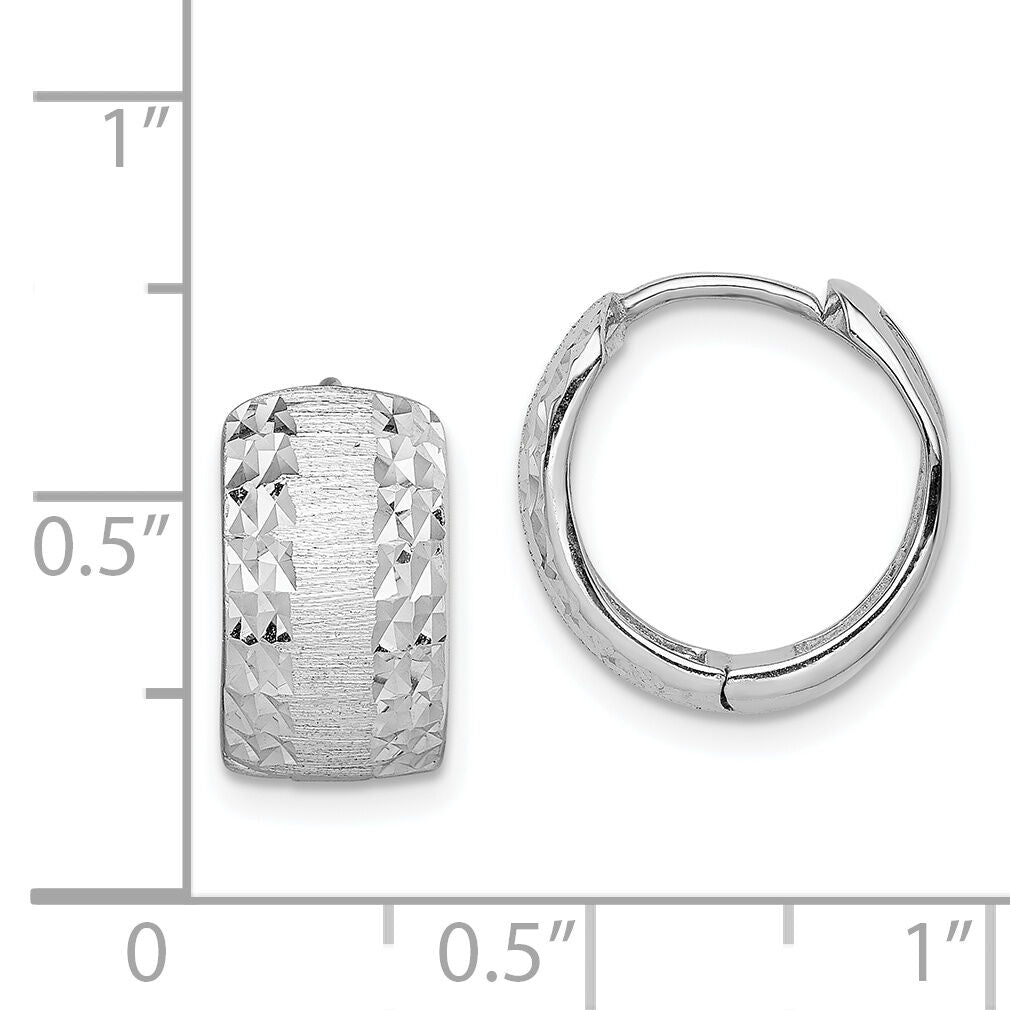 14K White Gold D/C Textured Hoop Earrings-TL1141