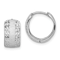 14K White Gold D/C Textured Hoop Earrings-TL1141