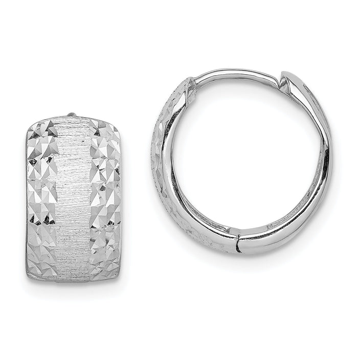 14K White Gold D/C Textured Hoop Earrings-TL1141