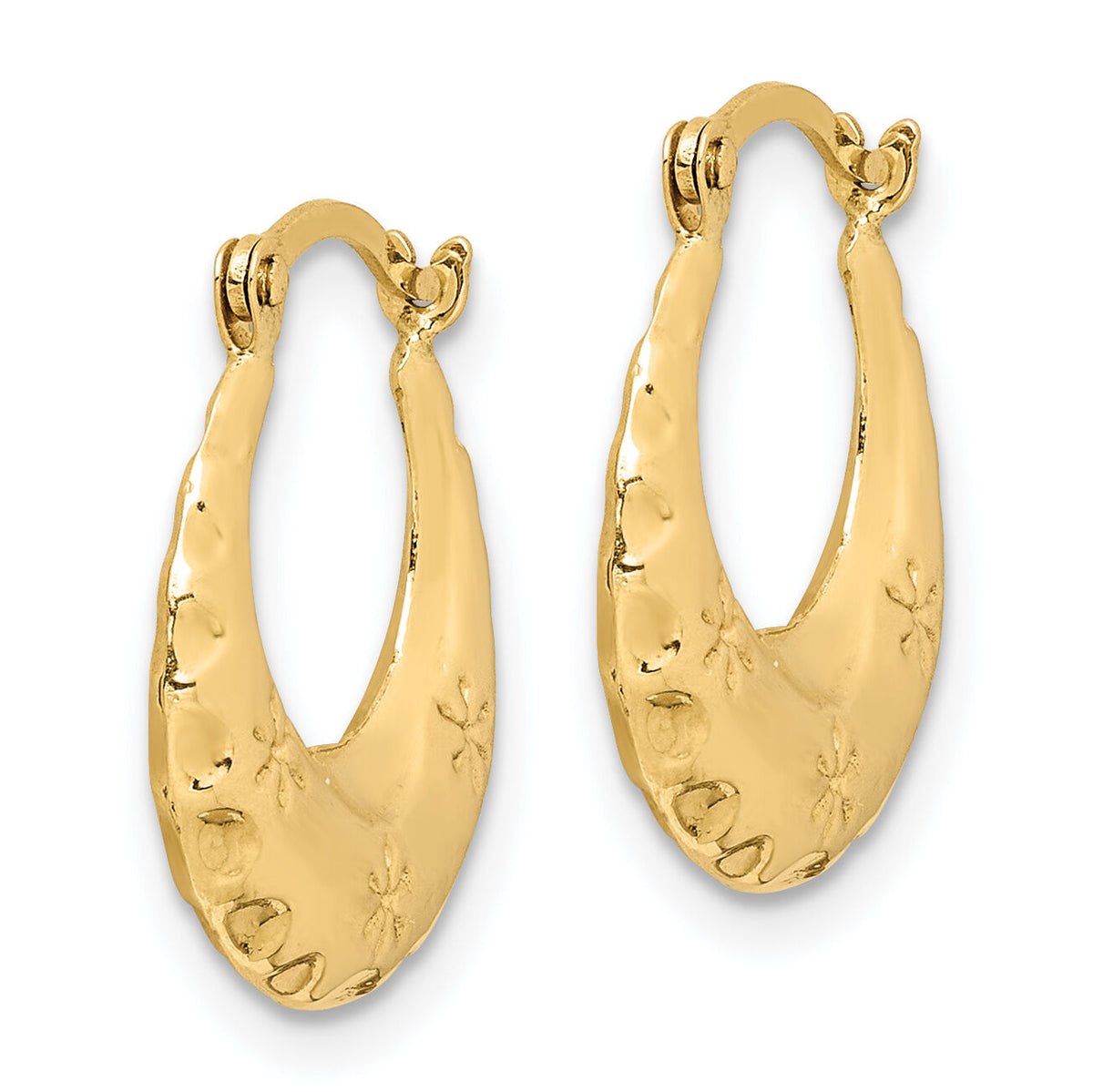 14k Textured Stamped Hoop Earrings-TL1144