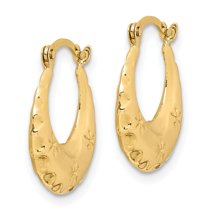14k Textured Stamped Hoop Earrings-TL1144