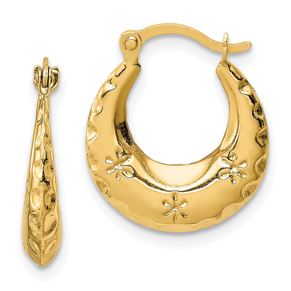 14k Textured Stamped Hoop Earrings-TL1144