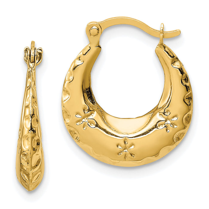 14k Textured Stamped Hoop Earrings-TL1144