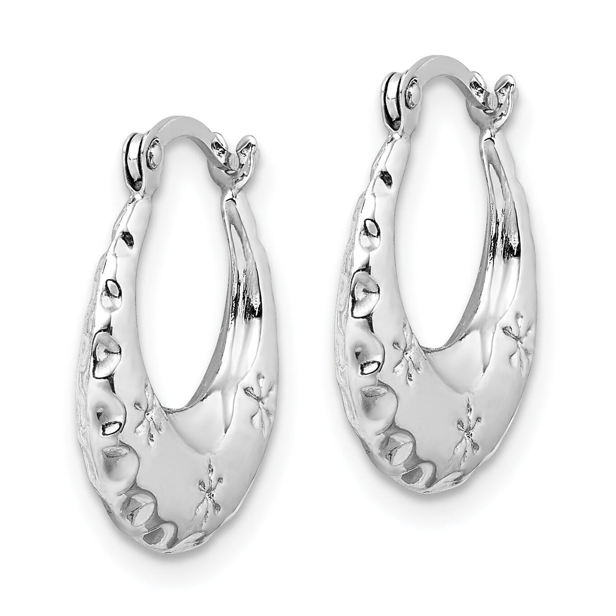 14K White Gold Textured Stamped Hoop Earrings-TL1144W