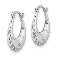 14K White Gold Textured Stamped Hoop Earrings-TL1144W