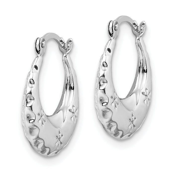 14K White Gold Textured Stamped Hoop Earrings-TL1144W