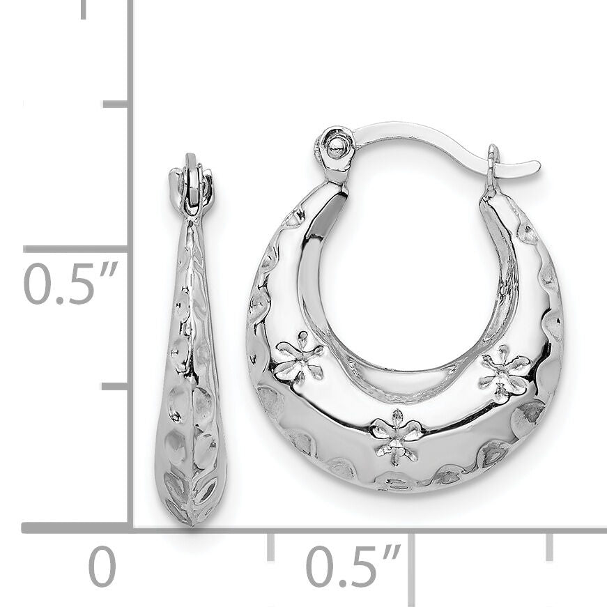 14K White Gold Textured Stamped Hoop Earrings-TL1144W