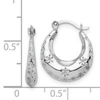 14K White Gold Textured Stamped Hoop Earrings-TL1144W