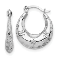 14K White Gold Textured Stamped Hoop Earrings-TL1144W
