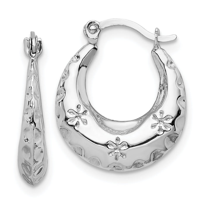 14K White Gold Textured Stamped Hoop Earrings-TL1144W