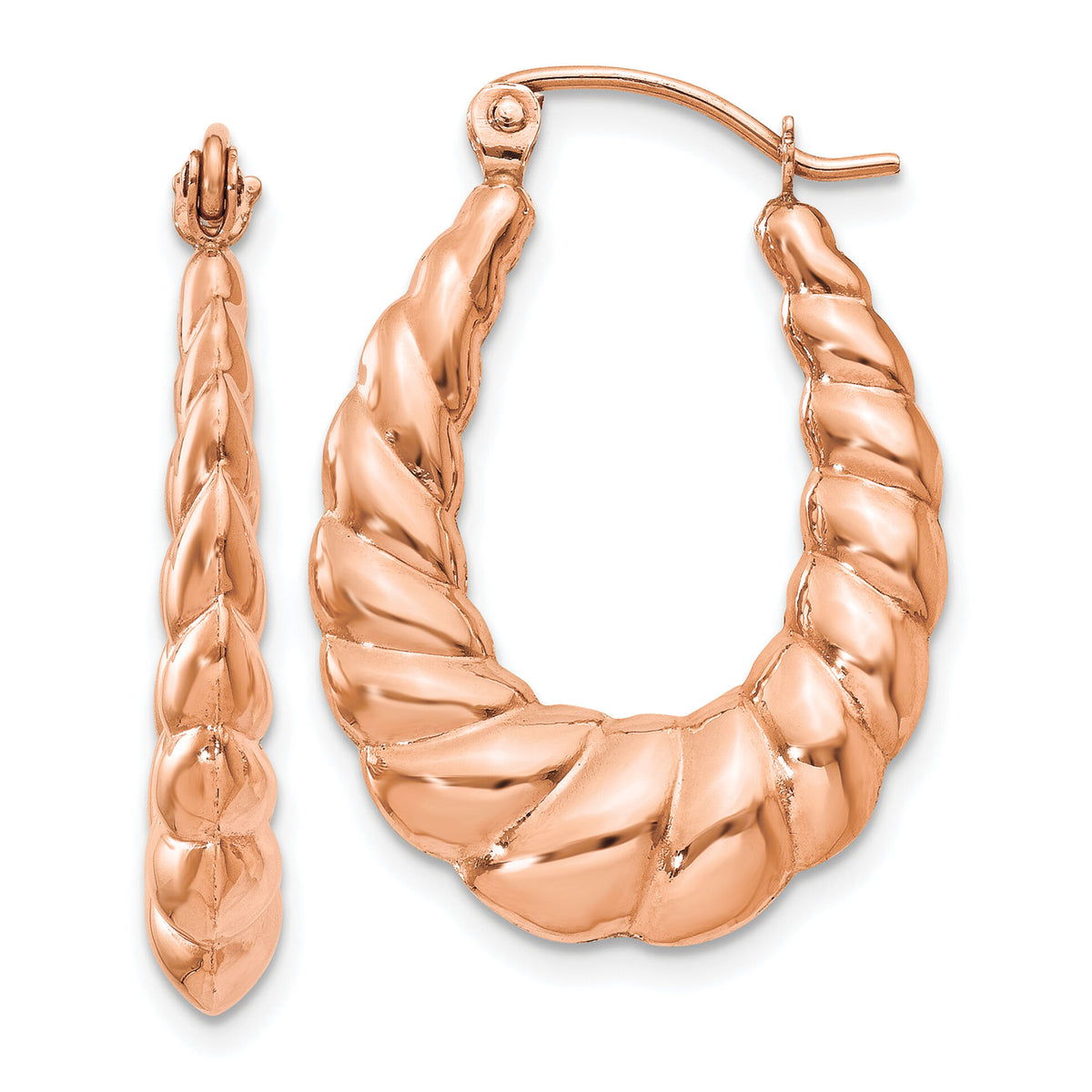 14k Rose Gold Polished Twisted Hollow Hoop Earrings-TL1145R