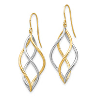 14K Two-Tone Twisted Polished Dangle Shepherd Hook Earrings-TL1146
