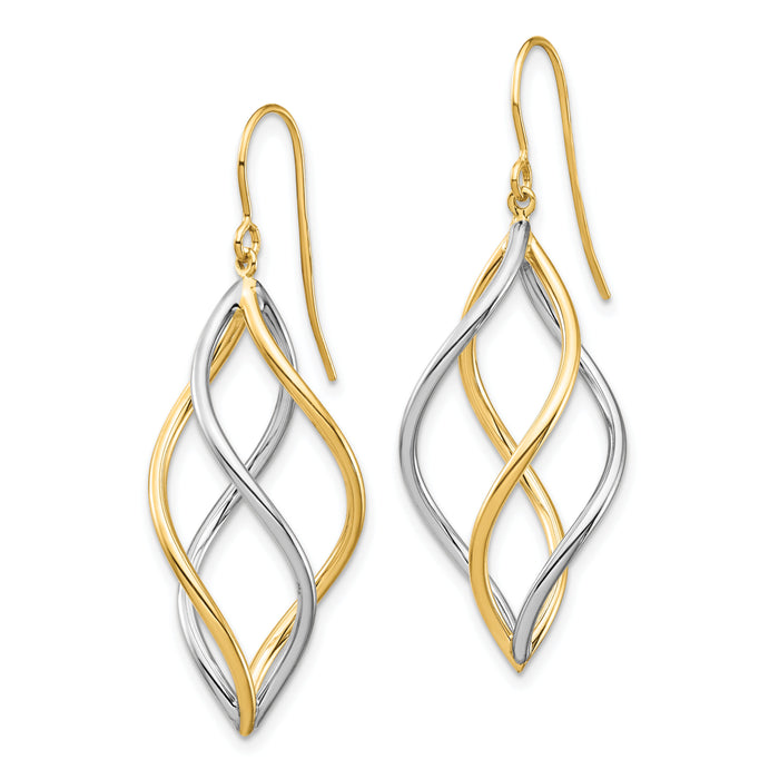 14K Two-Tone Twisted Polished Dangle Shepherd Hook Earrings-TL1146