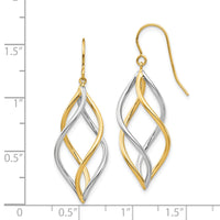 14K Two-Tone Twisted Polished Dangle Shepherd Hook Earrings-TL1146