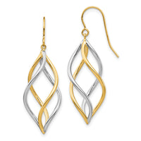 14K Two-Tone Twisted Polished Dangle Shepherd Hook Earrings-TL1146
