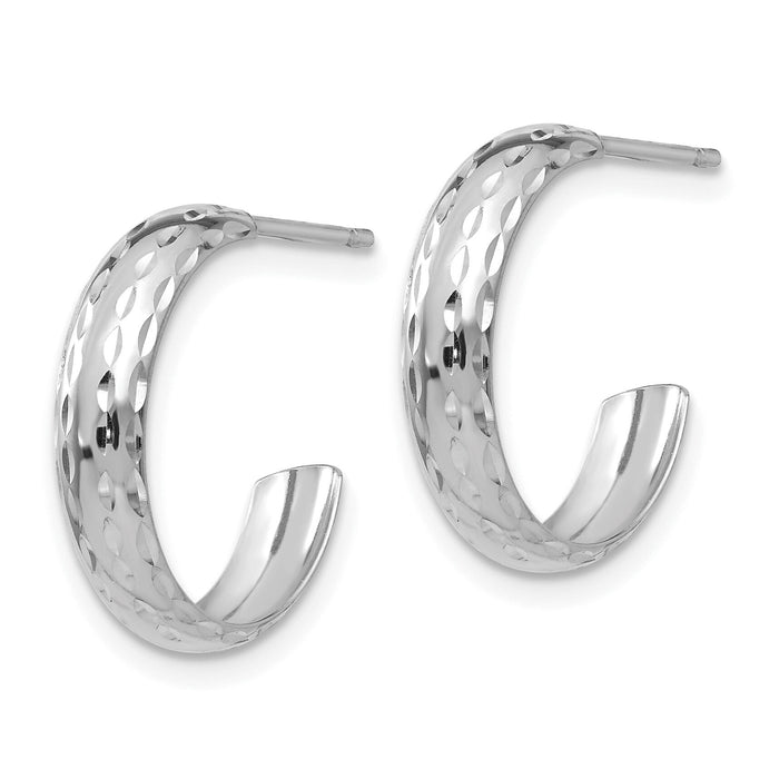 14k White Gold Diamond-cut 3.5mm J-Hoop Earrings-TL114W
