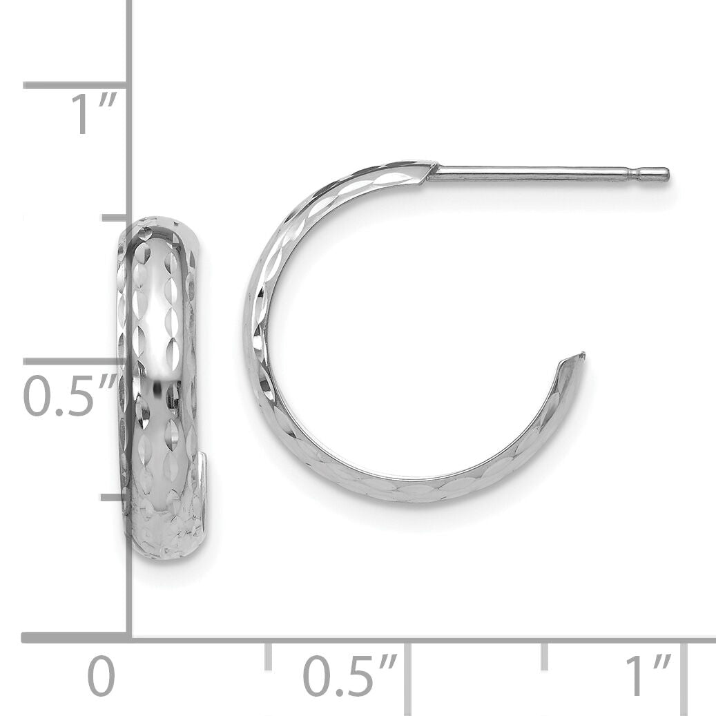 14k White Gold Diamond-cut 3.5mm J-Hoop Earrings-TL114W