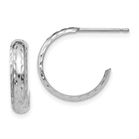 14k White Gold Diamond-cut 3.5mm J-Hoop Earrings-TL114W