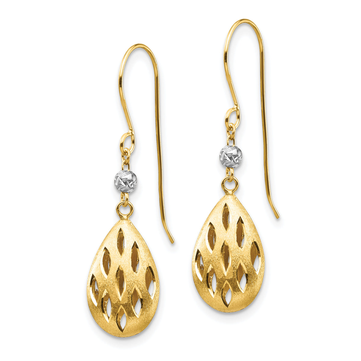 14k Two-Tone Diamond Cut Teardrop Dangle Earrings-TL1160