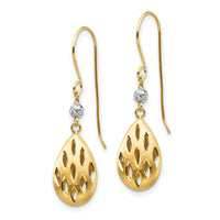 14k Two-Tone Diamond Cut Teardrop Dangle Earrings-TL1160