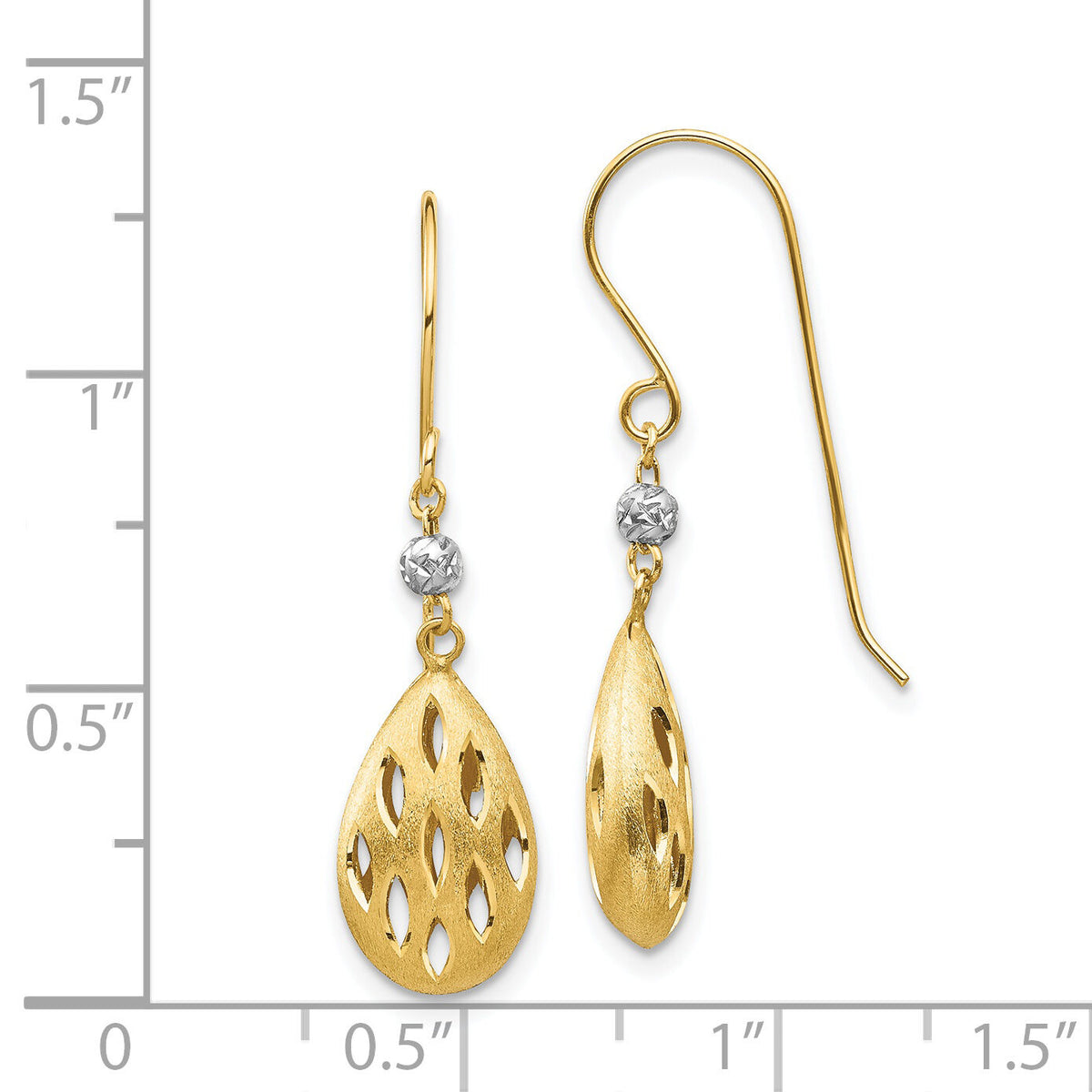 14k Two-Tone Diamond Cut Teardrop Dangle Earrings-TL1160