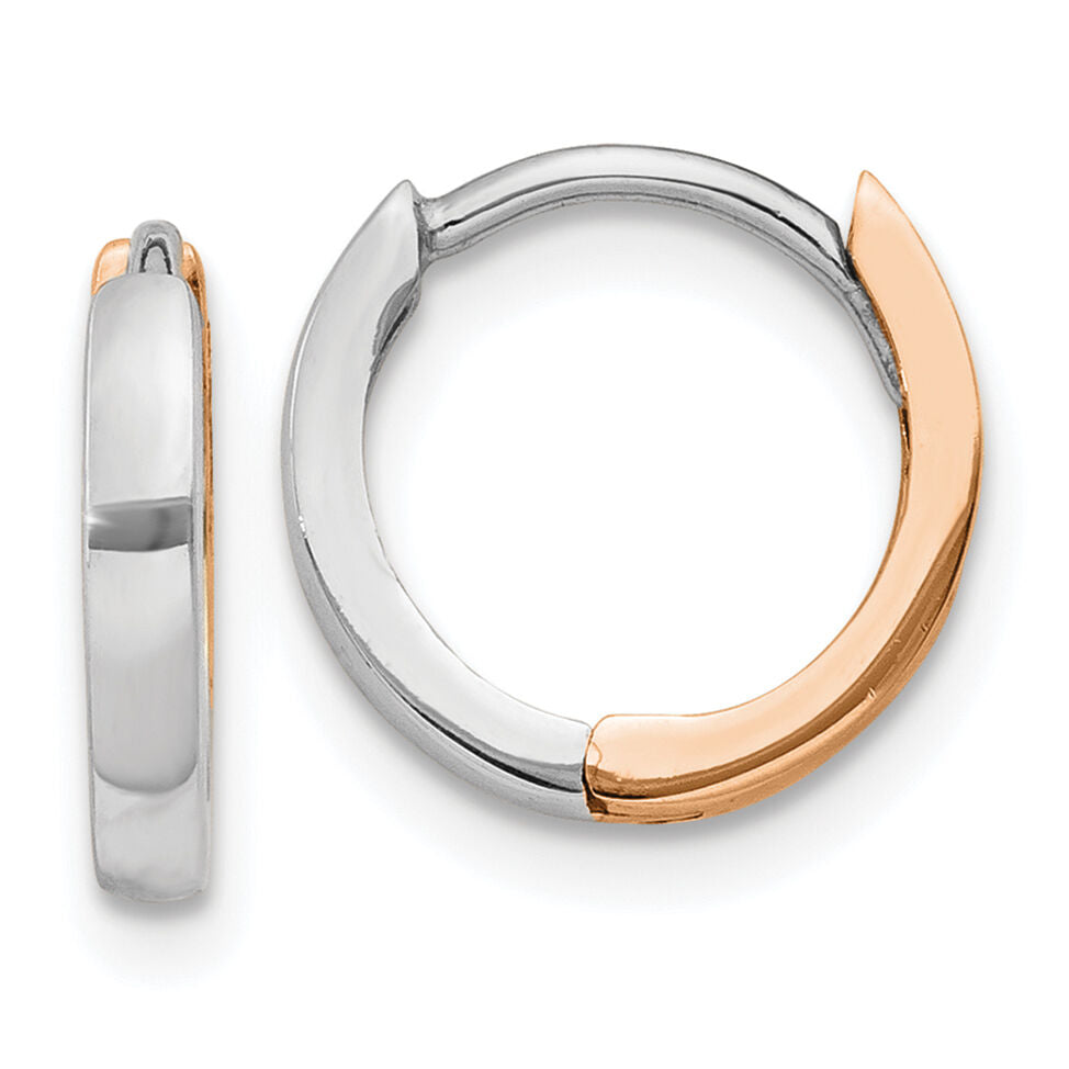14k Two-tone Rose and White Gold 1.75mm Hinged Hoop Earrings-TL1175