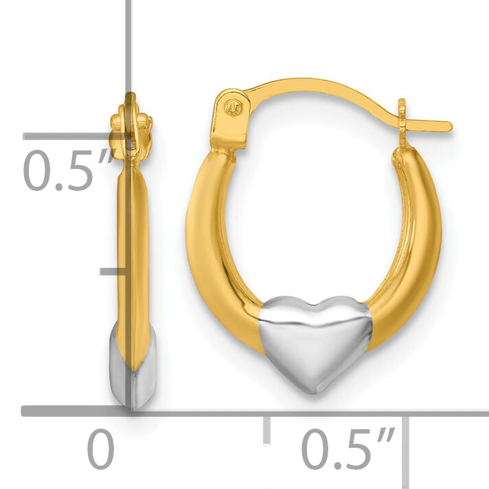 14k w/White Rhodium Polished Heart Hoop Earrings-TL1179