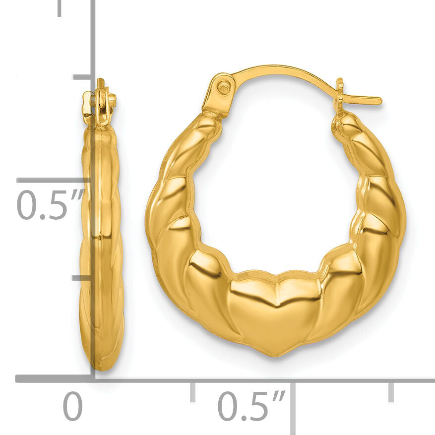 14k Polished Hearts Hoop Earrings-TL1180