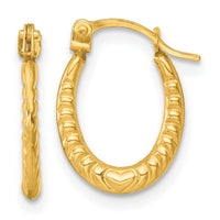 14k Polished Heart Oval Hoop Earrings-TL1181