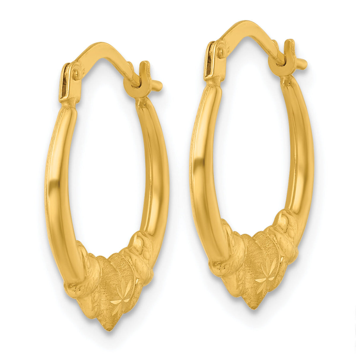 14k Polished Brushed and Diamond-cut Heart Hoop Earrings-TL1182