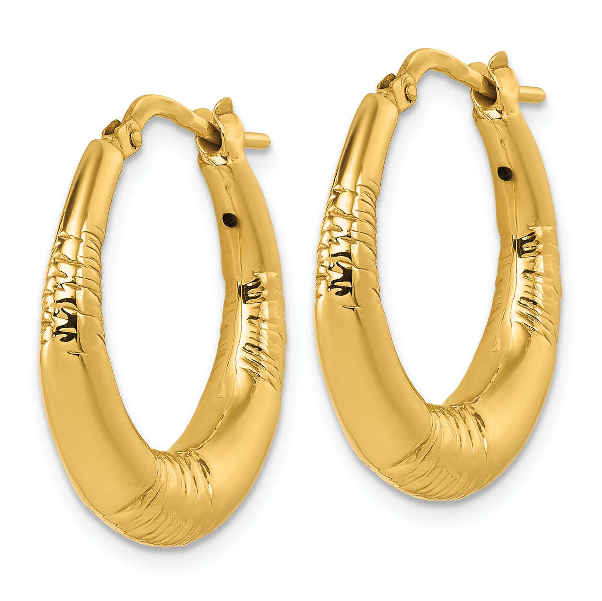 14k Polished and Grooved Round Hoop earrings-TL1186