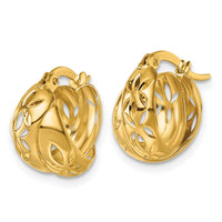 14k Polished w/Cut Out Floral Design Hoop earrings-TL1187