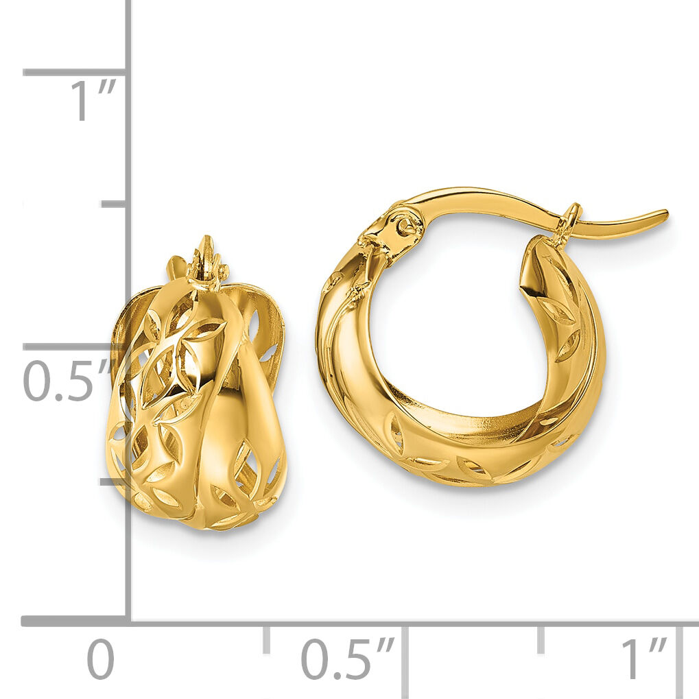 14k Polished w/Cut Out Floral Design Hoop earrings-TL1187