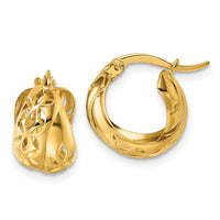 14k Polished w/Cut Out Floral Design Hoop earrings-TL1187