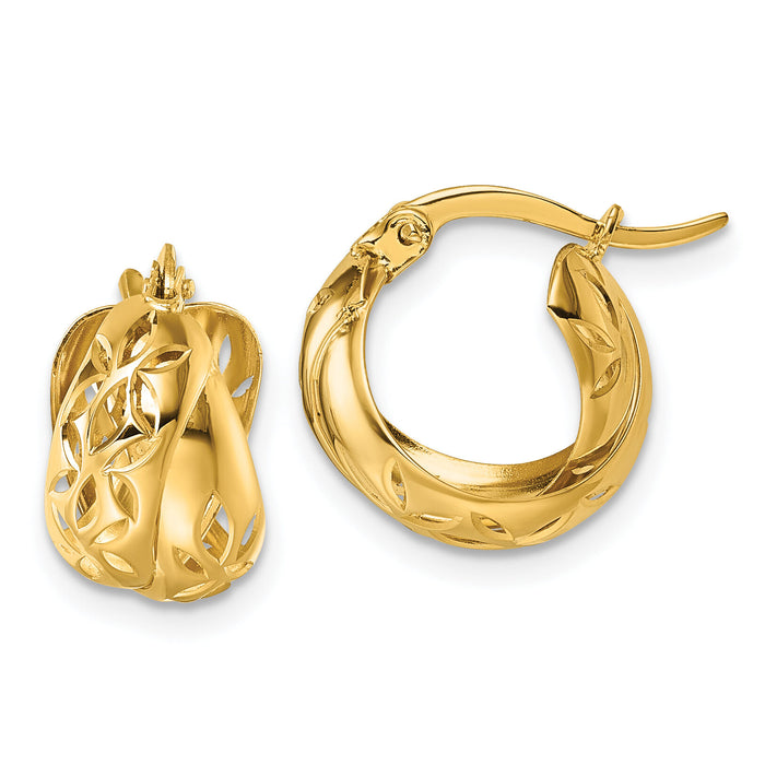 14k Polished w/Cut Out Floral Design Hoop earrings-TL1187