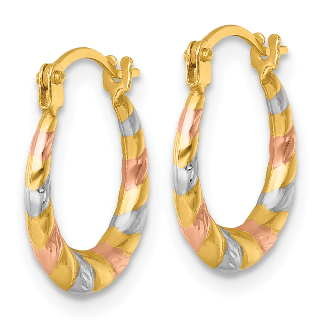 14k w/Rhodium and Rose Gold-plating Dia-cut Polished Hoop Earrings-TL1188