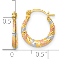 14k w/Rhodium and Rose Gold-plating Dia-cut Polished Hoop Earrings-TL1188