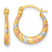 14k w/Rhodium and Rose Gold-plating Dia-cut Polished Hoop Earrings-TL1188