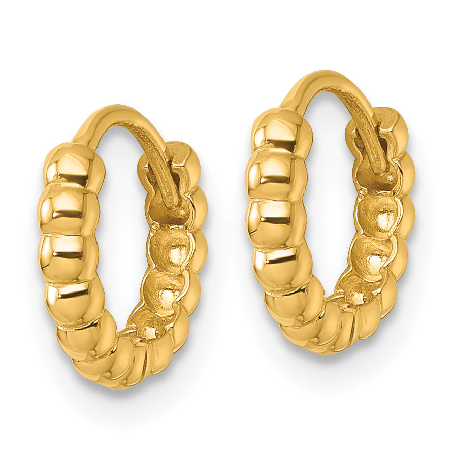 14k Polished 2.25mm Beaded Hinged Huggie Hoop Earrings-TL1190